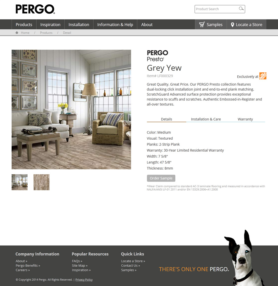 Pergo Website: Product Detail Page